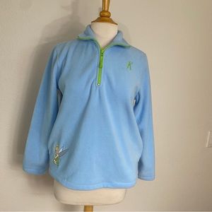 Vintage Y2K Disney Blue Embroidered Tinkerbell Half Zip Fleece Sweater Size S